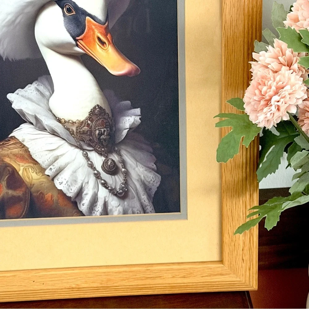 Regal Swan Elegant Baroque Noble Bird Portrait Canvas Art Print Framed Quirky